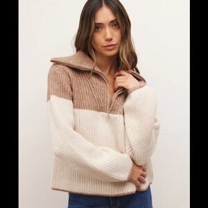 Z Supply Brown and Cream Cowl Neck Sweater Like New